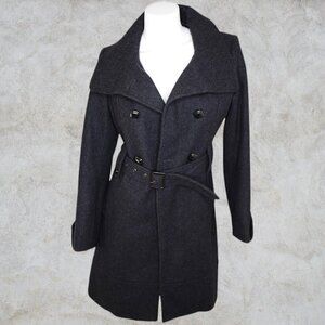 Vintage Steve Madden RARE Charcoal Gray & Purple Wool Blend Trench Coat w/ Belt